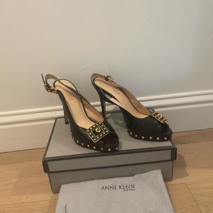 Anne Klein Made in Brazil Leather studded sling back heel